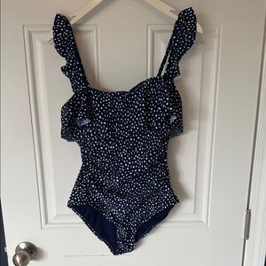Kona Sol Navy and White Polka Dot One Piece Swimsuit